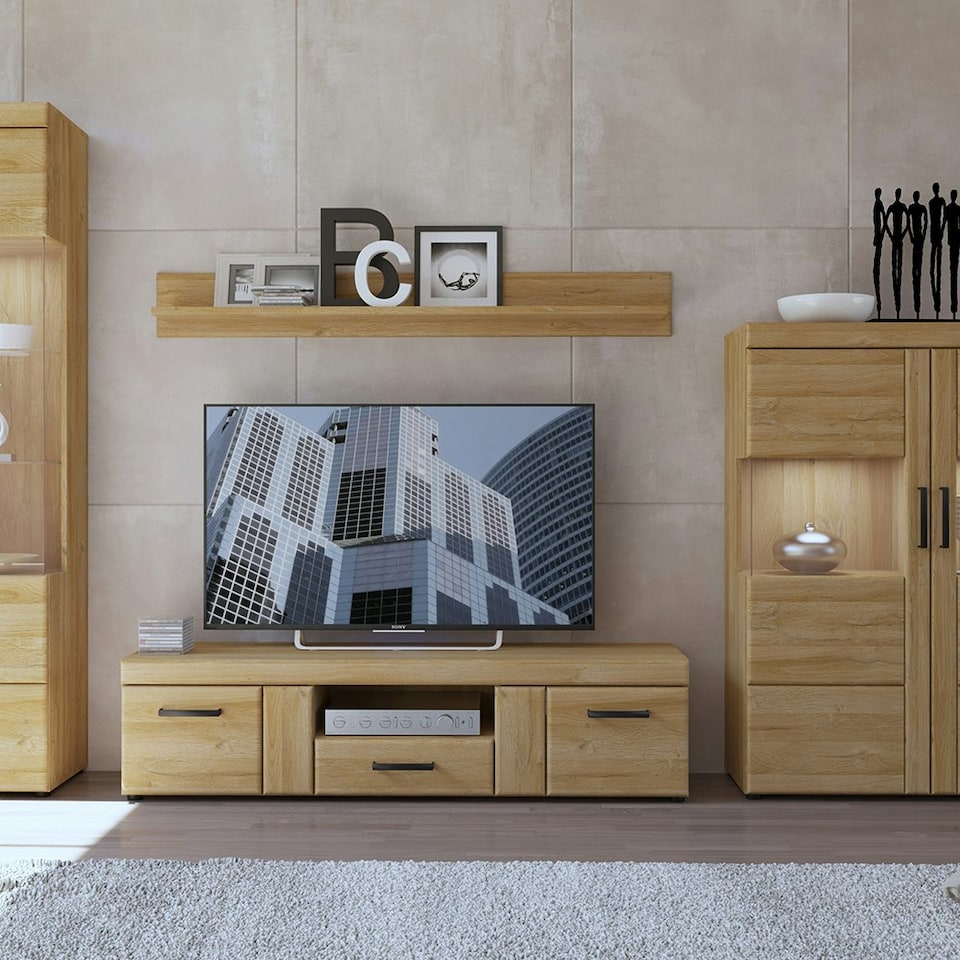image 1 of Cortina 2 Door 1 Drawer Wide TV Cabinet in Grandson Oak