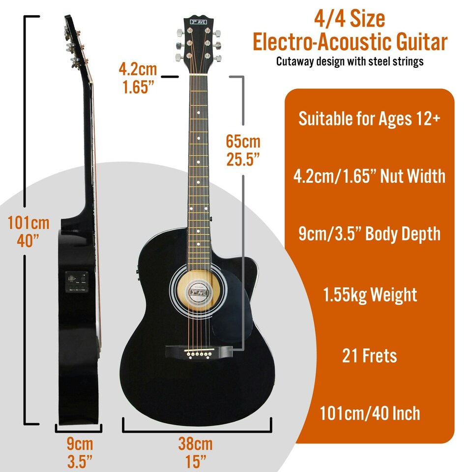 image 1 of 3rd Avenue Full Size Cutaway Electro Acoustic Guitar Pack Blue