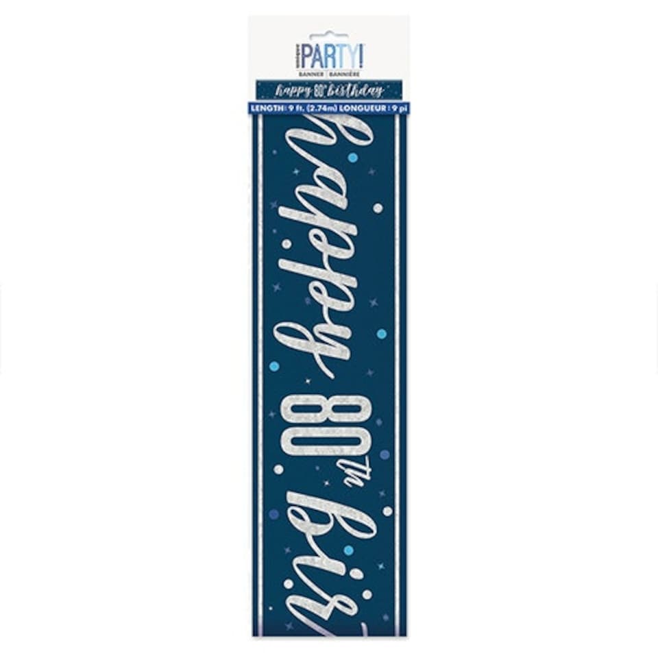 image 1 of Navy Blue Glitz Happy 80th Birthday Holographic Foil Banner 274cm