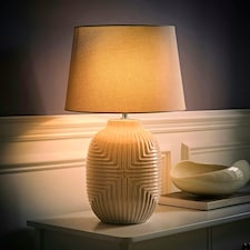 ValueLights Harrison Tapered Lamp Shade Grey Geometric Ribbed Pattern Gloss Large Table Lamp Grey