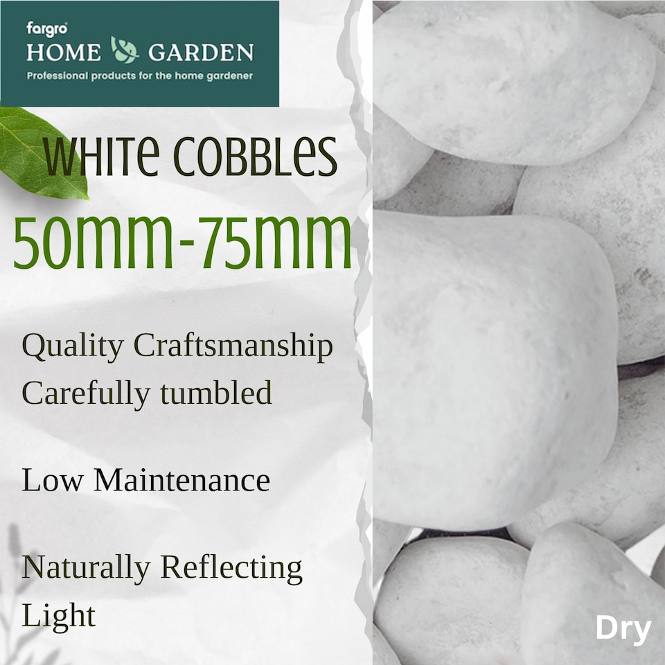 image 1 of Fargro™ Decorative Large White Cobbles 50-75mm - Naturally Tumbled White Garden Stones 20kg for Borders, Rockeries & Water Features