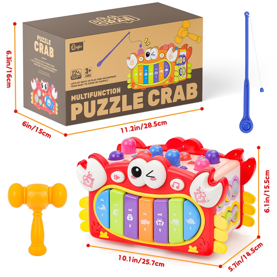 image 1 of Crab Baby Activity Cube with Music, Lights, Shape Sorter & Educational Games – Interactive Learning Toy for Toddlers 12+ Months