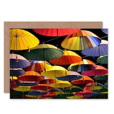 Multi Coloured Umbrella Art Blank Just to Say Card