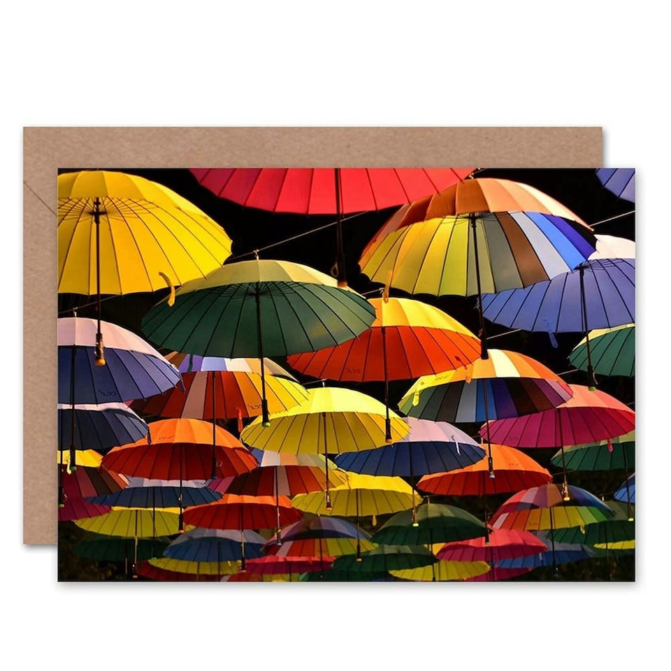 image 1 of Multi Coloured Umbrella Art Blank Just to Say Card