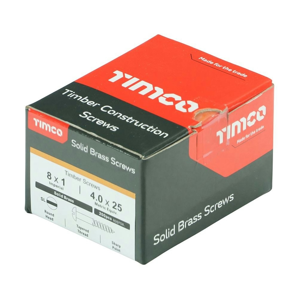 image 1 of Timco - Solid Brass Timber Screws - SLOT - Round (Size 8 x 1 - 200 Pieces)