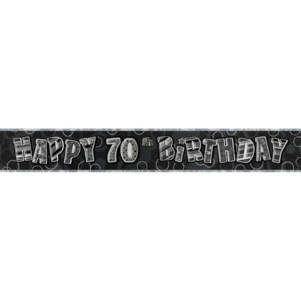 Unique Party Black-Silver Glitz 70th Birthday Foil Banner - Black/Silver - 12 feet