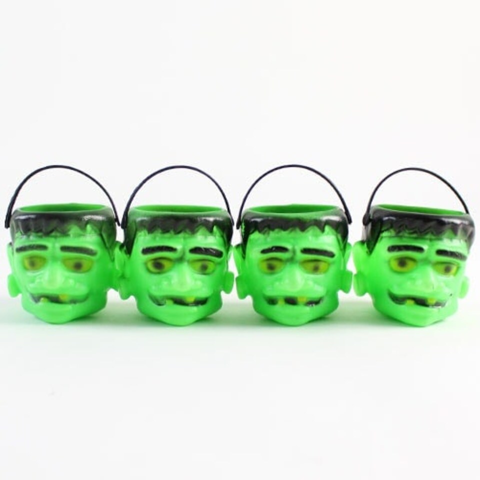Frankenstein Halloween Plastic Treat Pots - Pack of 4