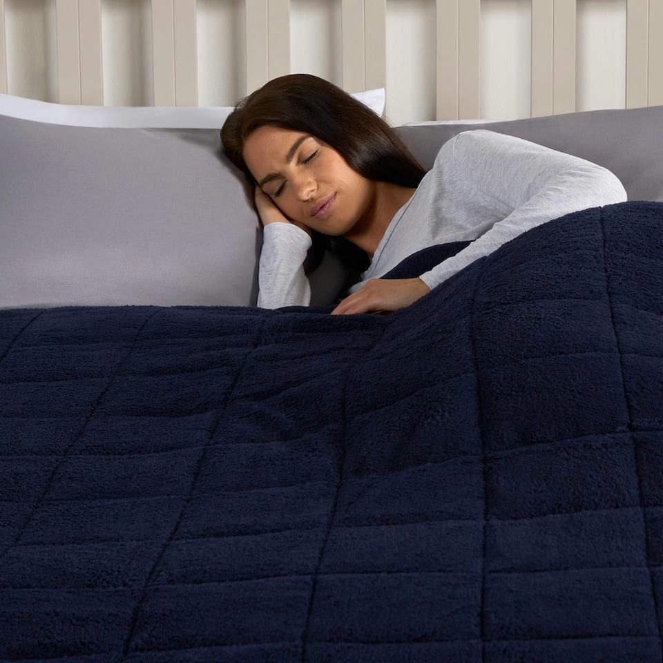 image 1 of OHS Teddy Fleece Weighted Blanket 6kg, 125x180cm - Navy Blue