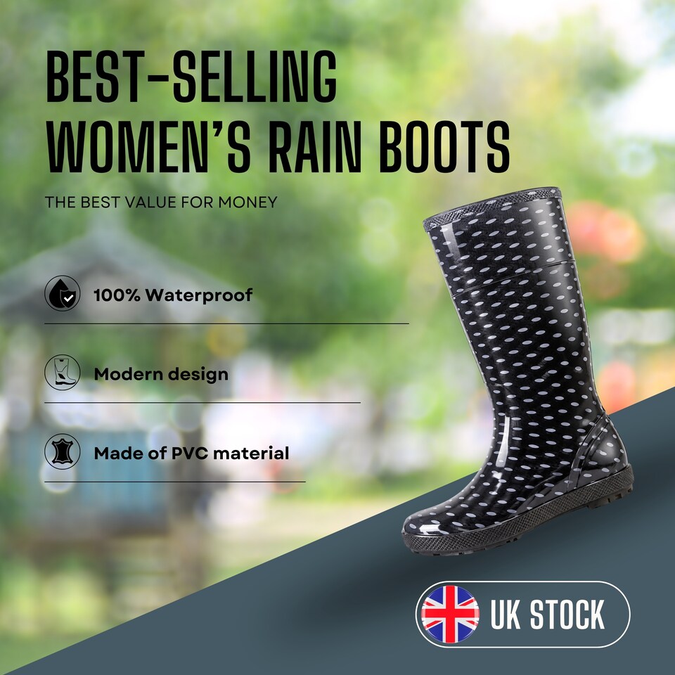 image 1 of Hawai Lady Women's Black Polka Dot PVC Rain Wellies EU40