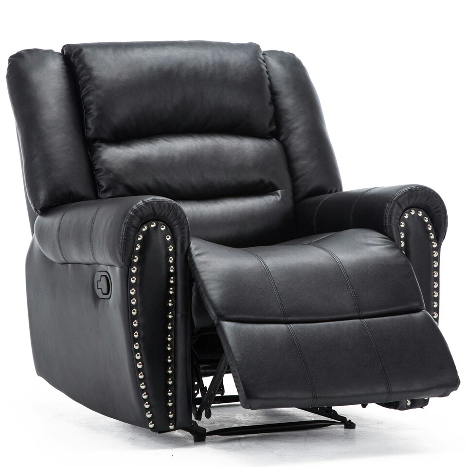 image 1 of Denver Bonded Leather Manual Recliner Stud Sofa Home Lounge Chair (Black)