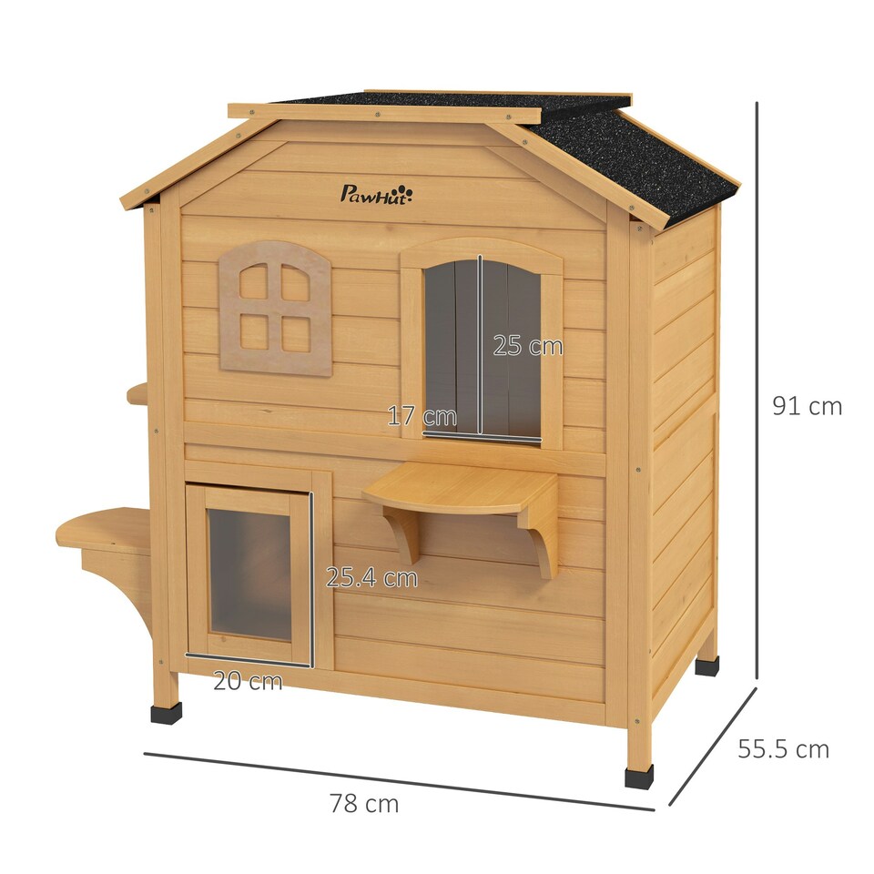 image 1 of PawHut Wooden Cat House Cat Cave Pet Shelter Condos Outdoor Natural Wood Finish
