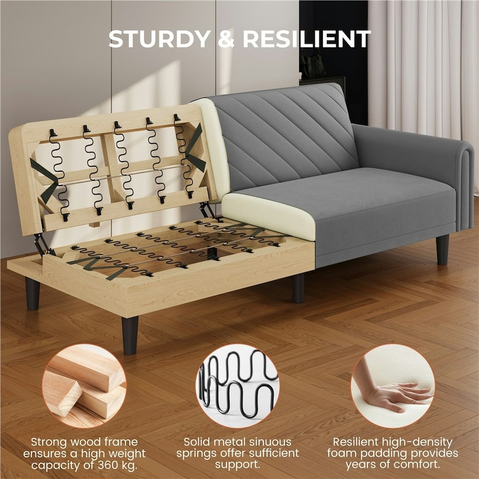 image 1 of Yaheetech Fabric 3-Seater Sofa Bed for Limited Space Grey | Dark Grey