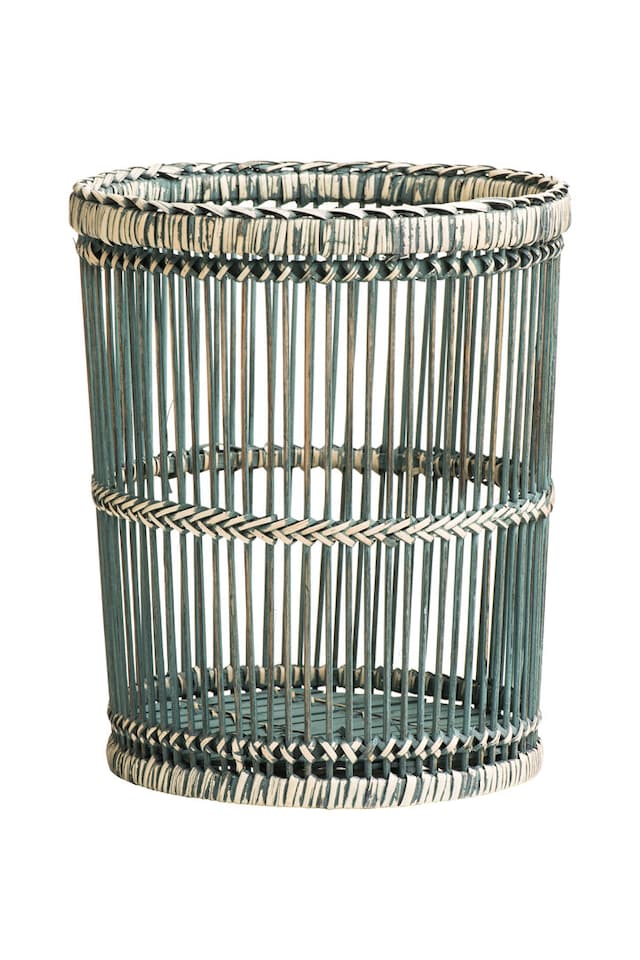 image 1 of Ezell  Rattan and Bamboo Grey Washed Waste Paper Bin