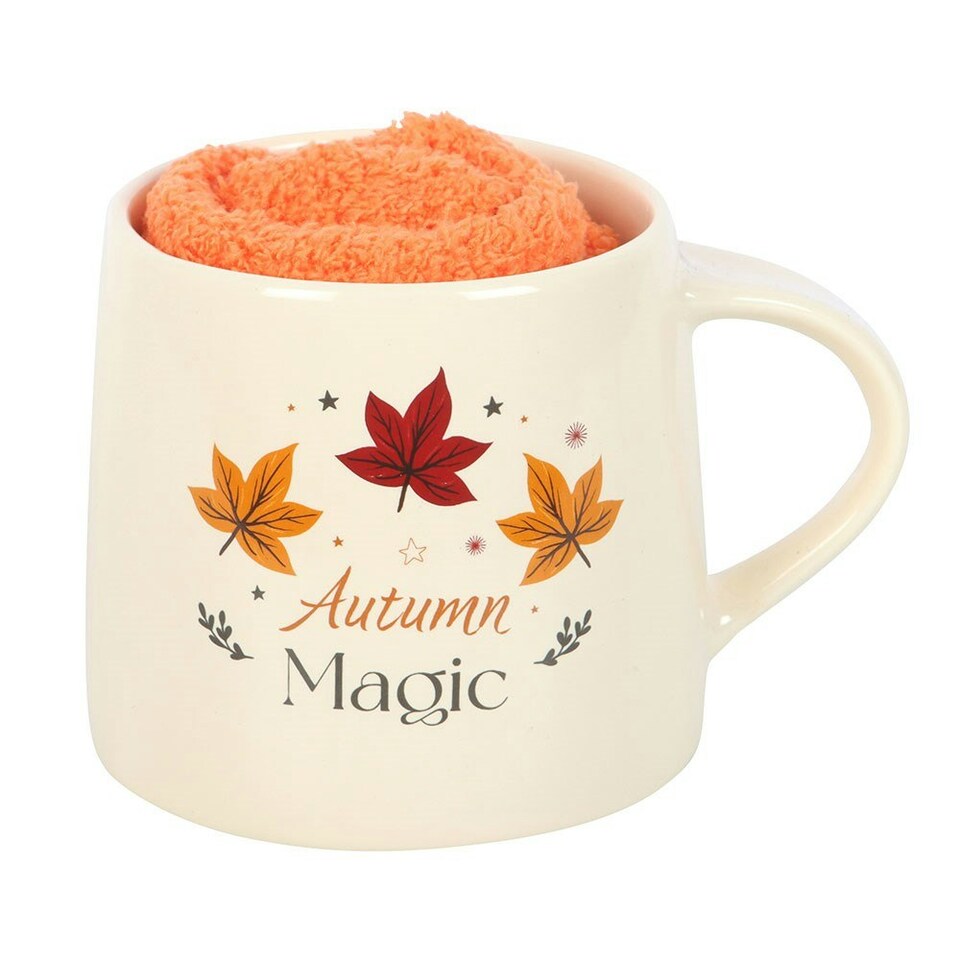 image 1 of Something Different Autumn Magic Mug and Sock Set - Off White/Orange - One Size