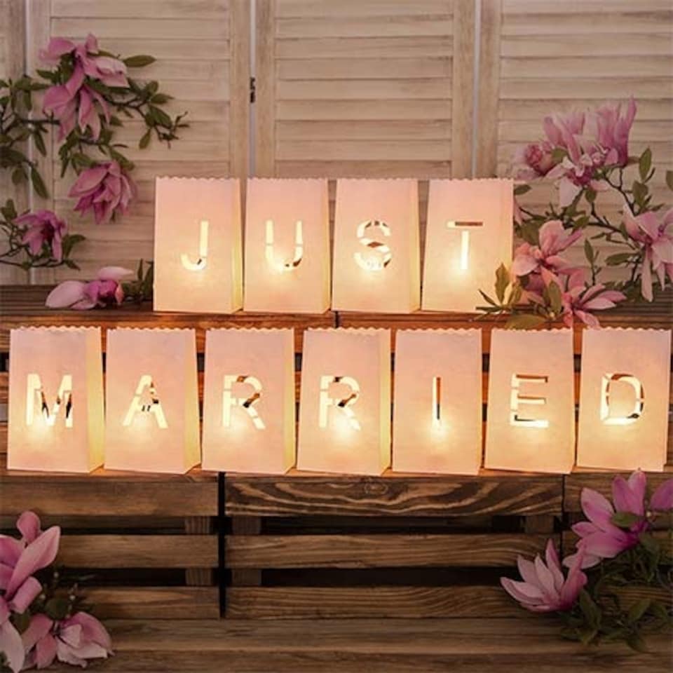 image 1 of Just Married Cutout Wedding Lantern Candle Bags
