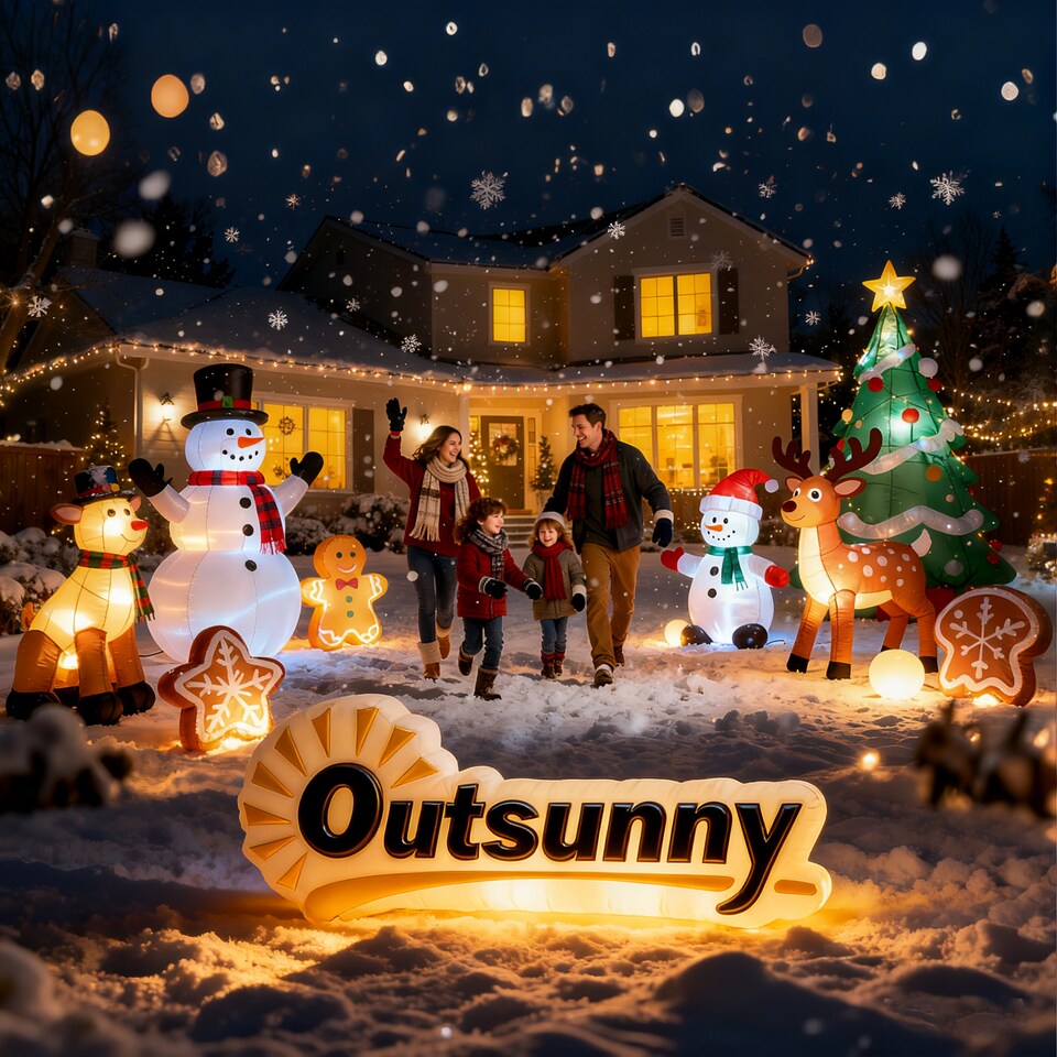 image 1 of Outsunny 8ft Inflatable Christmas Santa Claus Holds Light Sign of Blessings, BlowUp Outdoor LED Yard Display for Lawn Garden Party