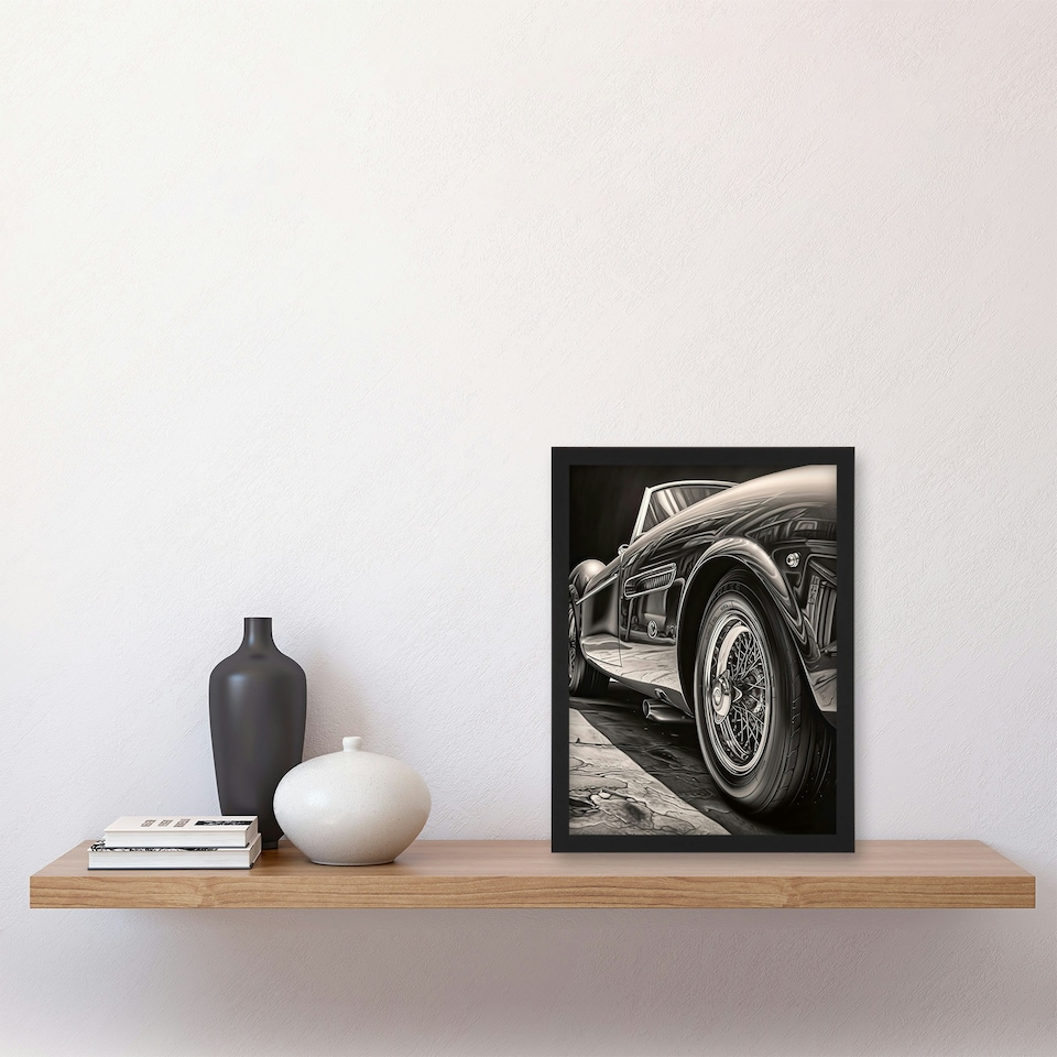 image 1 of Sleek Sporty Car Hyper Realistic Graphite Home Decor Black Framed Wall Art Print A4