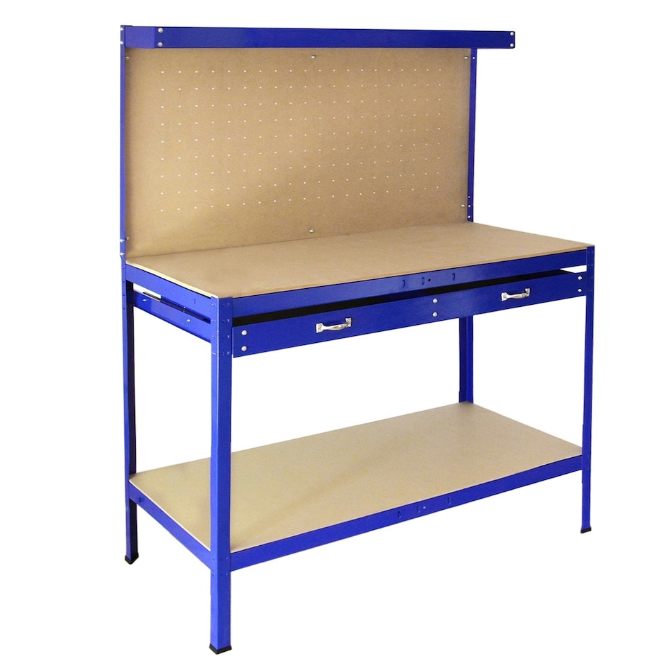 image 1 of Workbench With Pegboard And Drawer In Blue Blue