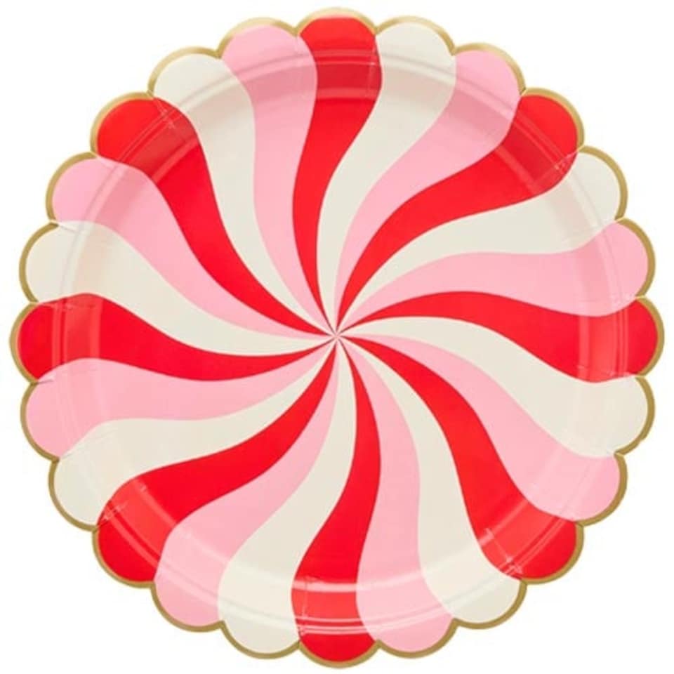 image 1 of Candy Swirl Christmas Round Paper Plates 22cm - Pack of 8
