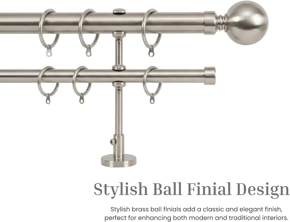 image 1 of Lister Cartwright Double Curtain Extendable Pole Set with Polished Steel Ball Finials- 19mm & 28mm Metal Poles(120- 220 cm)