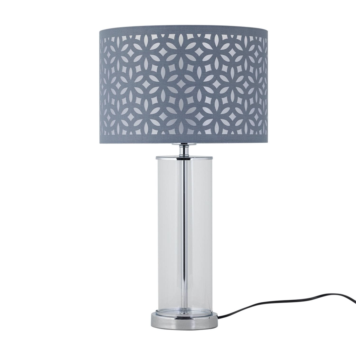 First Choice Lighting Aura - Chrome Table Lamp with Grey Cut Out Shade in Silver