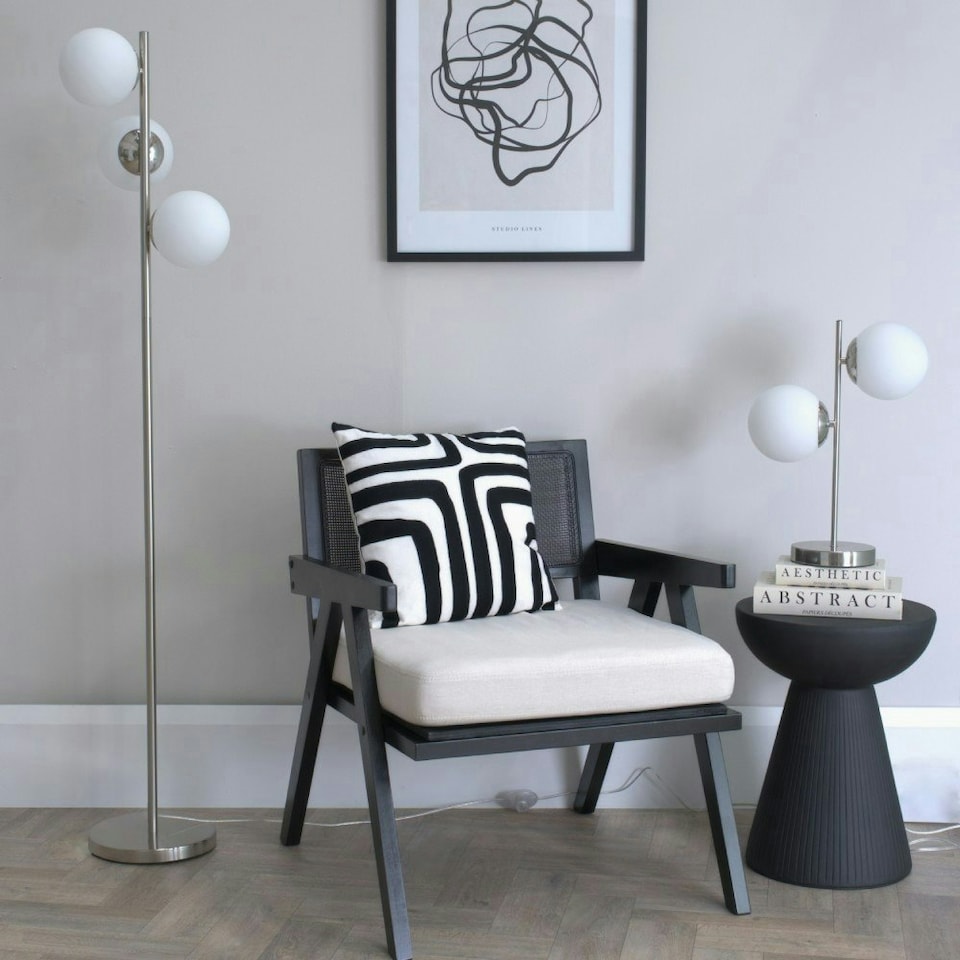 image 1 of ValueLights Jas Opal White Frosted Glass Globe Shades 3 Way Silver Chrome Floor Lamp