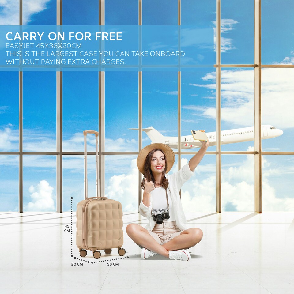 image 1 of Flight Knight Bubble Suitcase - Ryanair easyJet Jet2 Approved - 8 Wheel Carry Cabin Hardcase 45x36x20cm Cream | Champagne | Cabin Bag