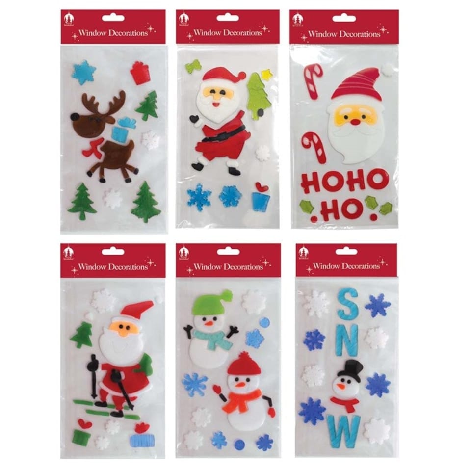 Pack of 6 Christmas Window Gel Sticker Decorations