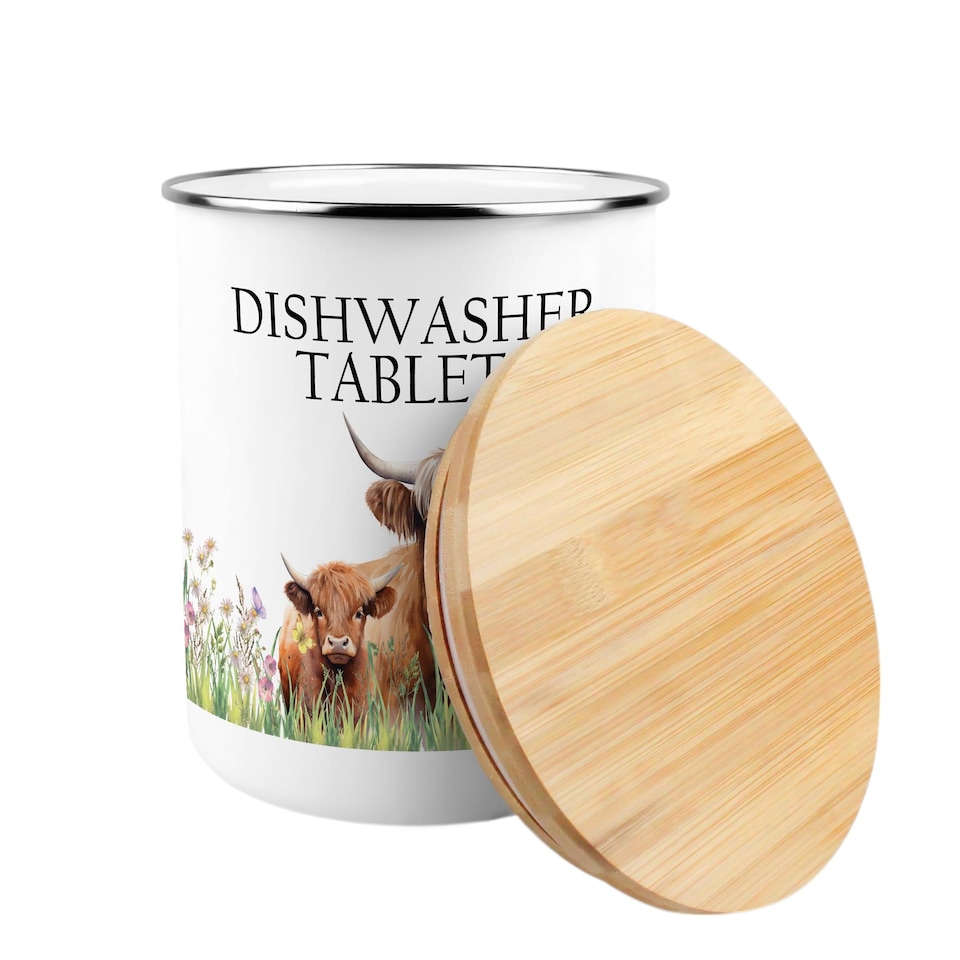 image 1 of Highland Cow & Calf Dishwasher Tablets Storage Tin