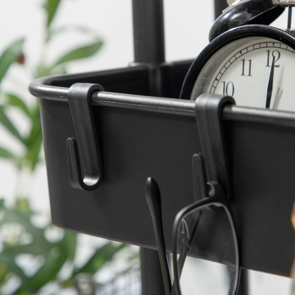 image 1 of HOMCOM 3 Tier Utility Rolling Cart, Kitchen Cart with 3 Removable Mesh Baskets, 3 Hanging Box, 4 Hooks and Dividers for Living Room, Laundry, Garage, Black