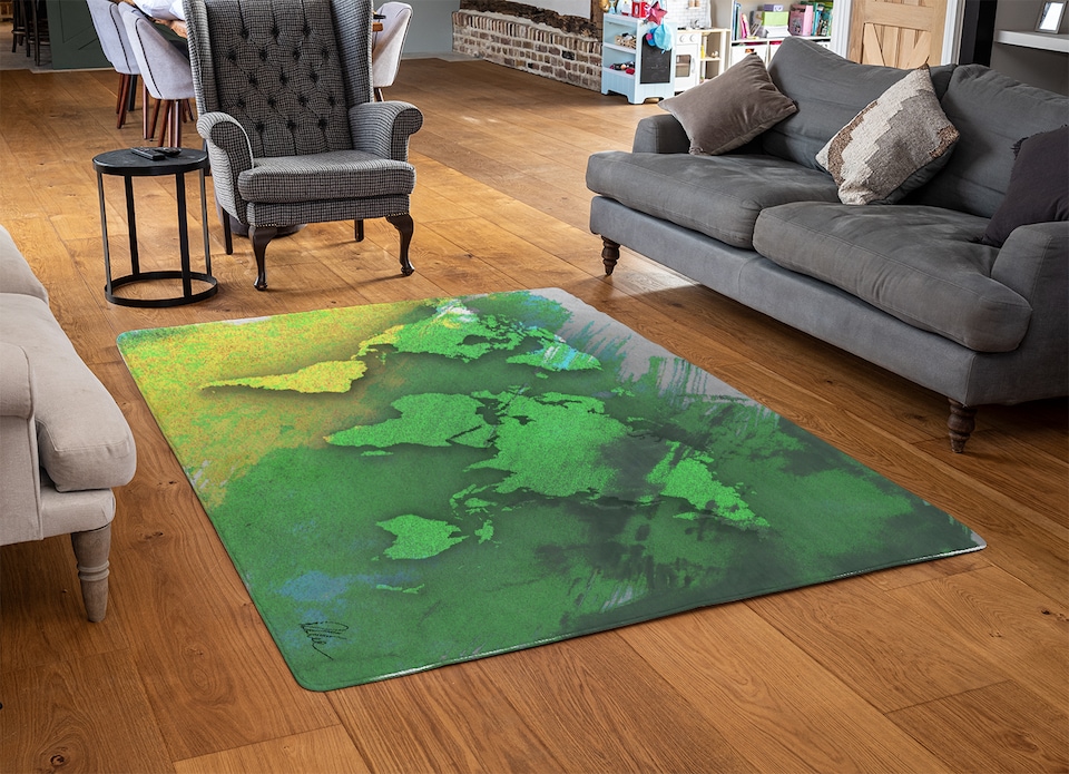 image 1 of World Map Yellow And Green Rug | Multi