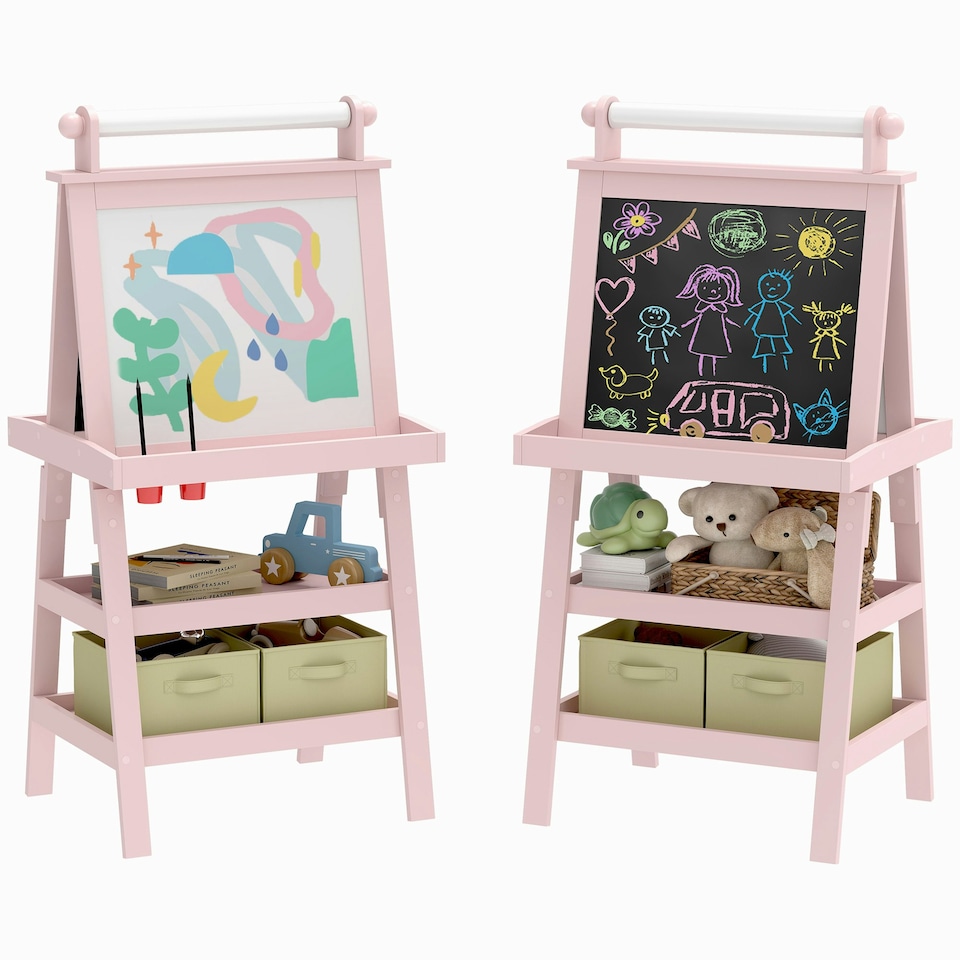 image 1 of AIYAPLAY Art Easel for Kids with Paper Roll, 3 in 1 Kids Easel Double-Sided Magnetic Whiteboard and Chalkboard with Storage Baskets, for Children 3-6 Years 