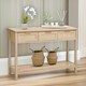 image 3 of Wooden 3 Drawer Rattan Hallway Console Table Brown Brown