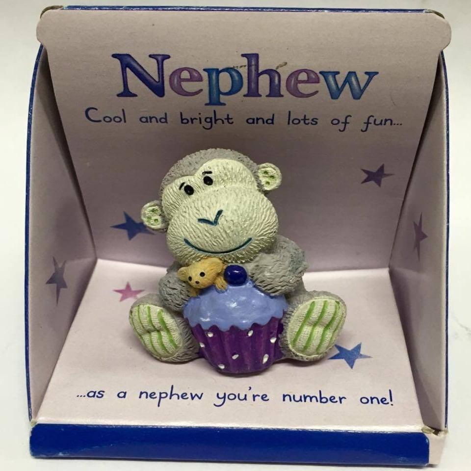 image 1 of Nephew Captioned Morris Monkey Resin Figurine Elliot and Buttons