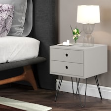 Options Telford 2 Drawer Bedside Cabinet - Contemporary Painted Nightstand with Metal Hairpin Legs | Grey | Grey | One Size | 1