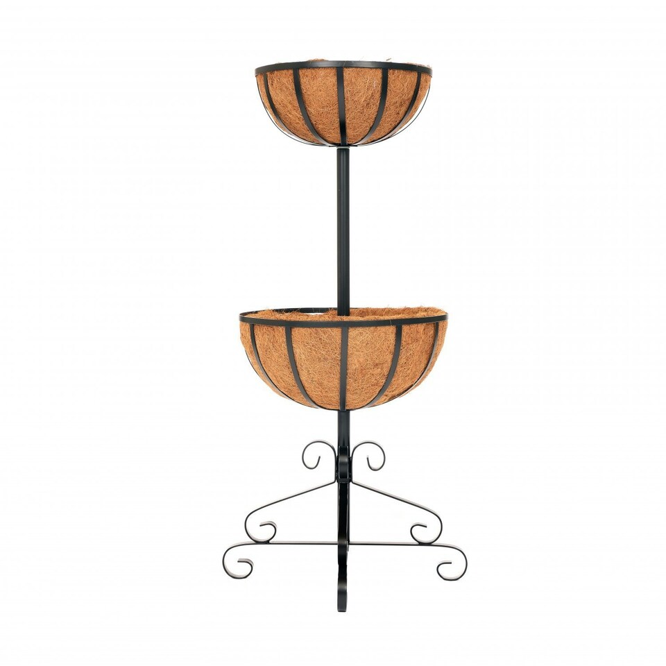 image 1 of Oypla 2 Tier Metal Garden Flower Fountain Plant Display Stand with Coco Liners Black
