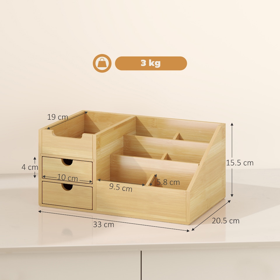 image 1 of HOMCOM Organiser Holder Multi-Function Storage Caddy Drawers Natural Bamboo