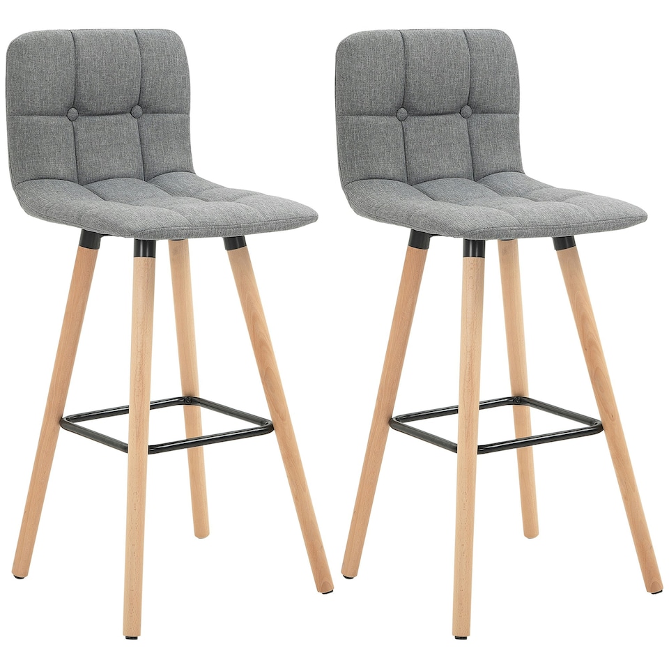 image 1 of HOMCOM Bar stool Set of 2 Armless Button-Tufted Counter Height Bar Chairs Grey