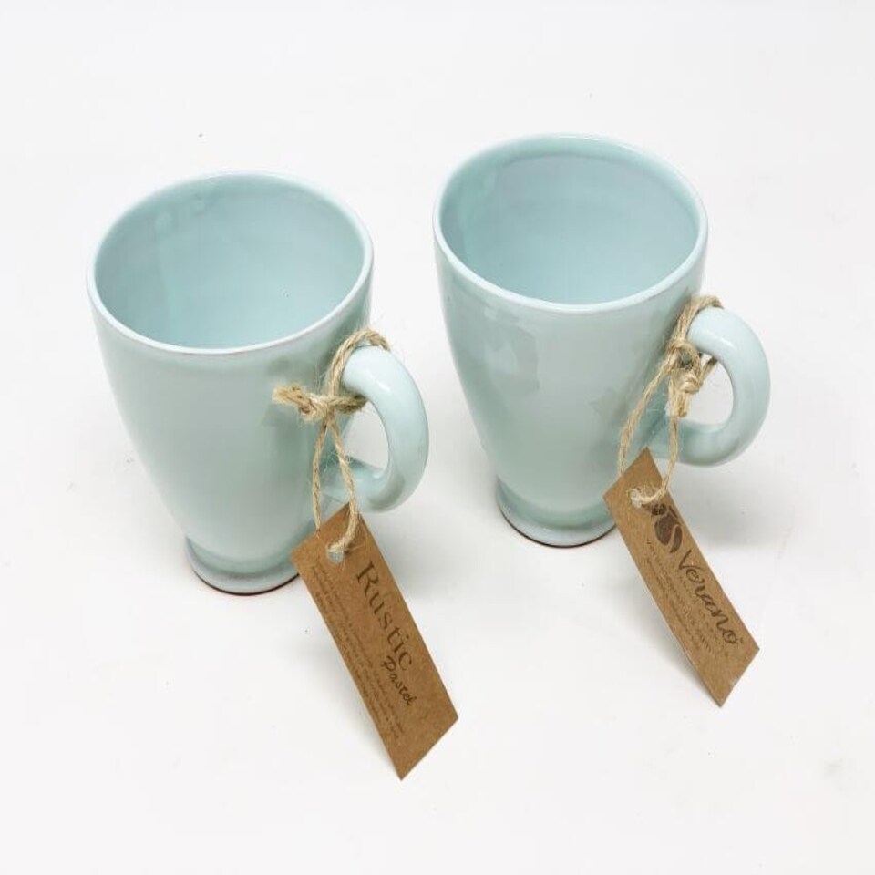 image 1 of Verano Spanish Ceramics Rustic Pastel Set of 2 Everyday Cups - 9.5cm Pale Green Green