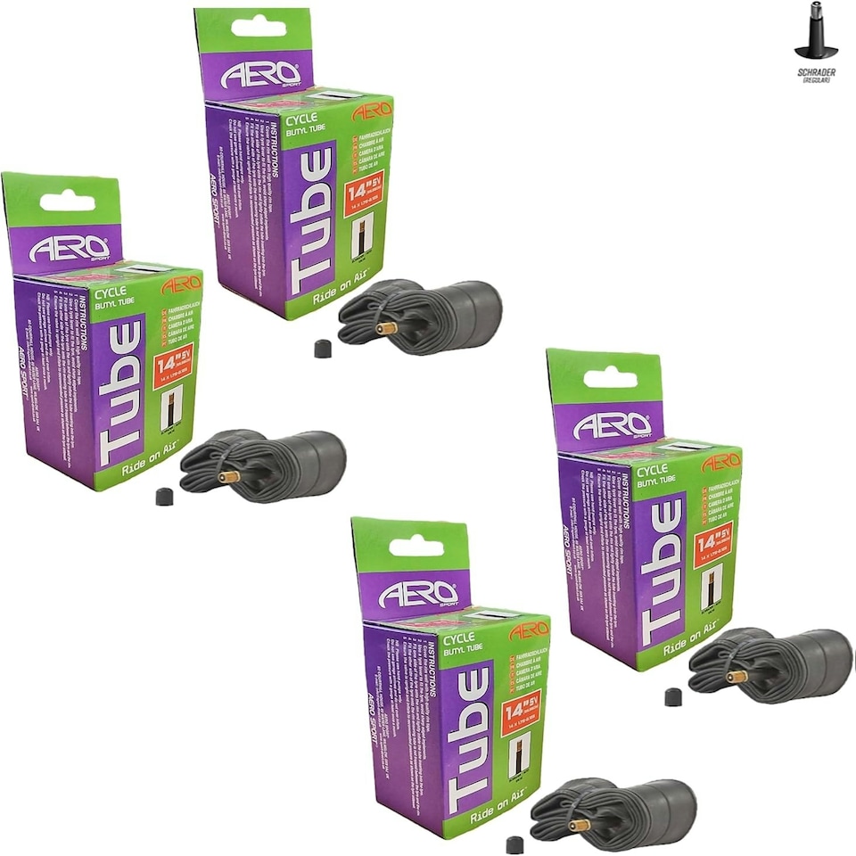 image 1 of AWE Set x 4 Butyl Rubber 14" MTB/E-Bike Inner Tube 14 x 1.75-2.125 Schrader Valve