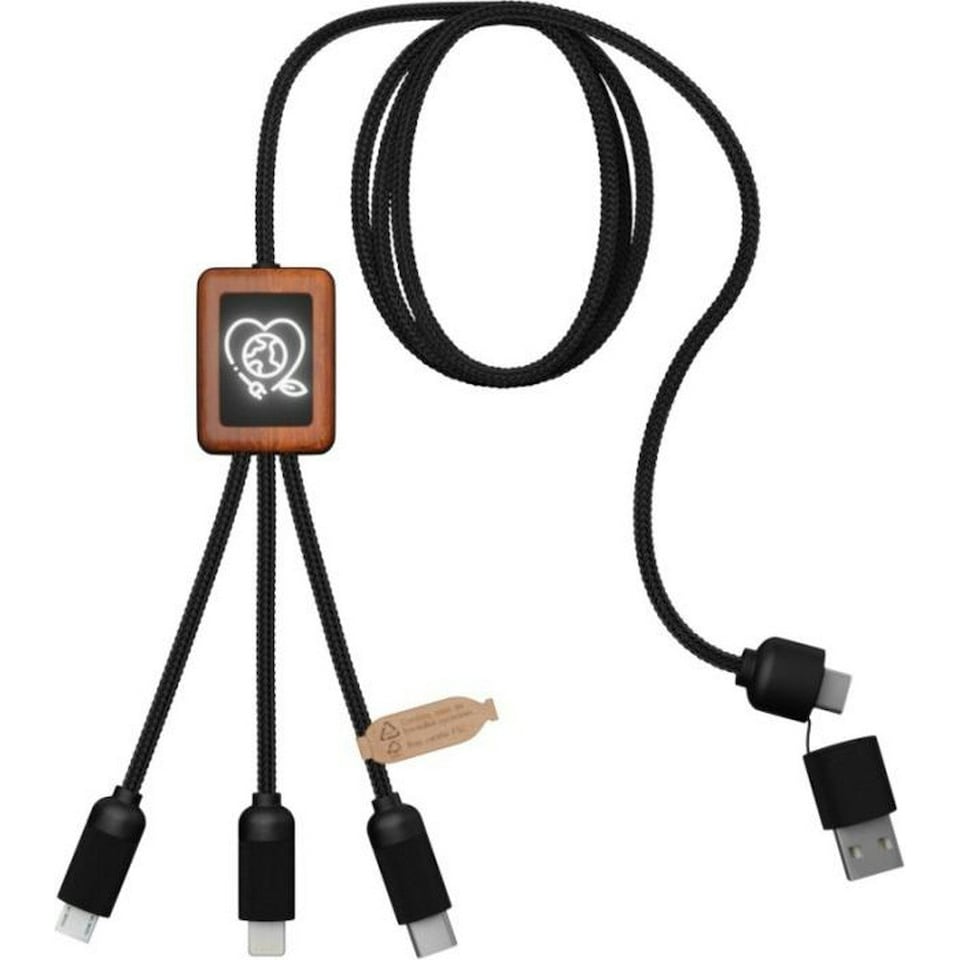 SCX Design Light Up Logo Charging Cable - Solid Black/Wood - One Size