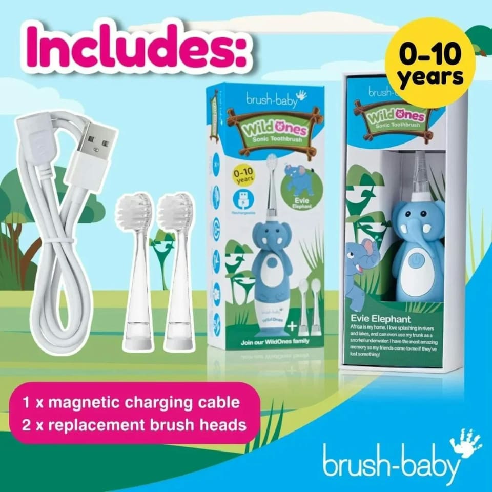 image 1 of Brush Baby WildOnes™ Elephant Kids Electric Rechargeable Toothbrush