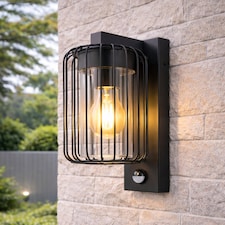 CGC Alvin PIR Motion Sensor Black Outdoor Stainless Steel Cage Wall Lantern Light IP54