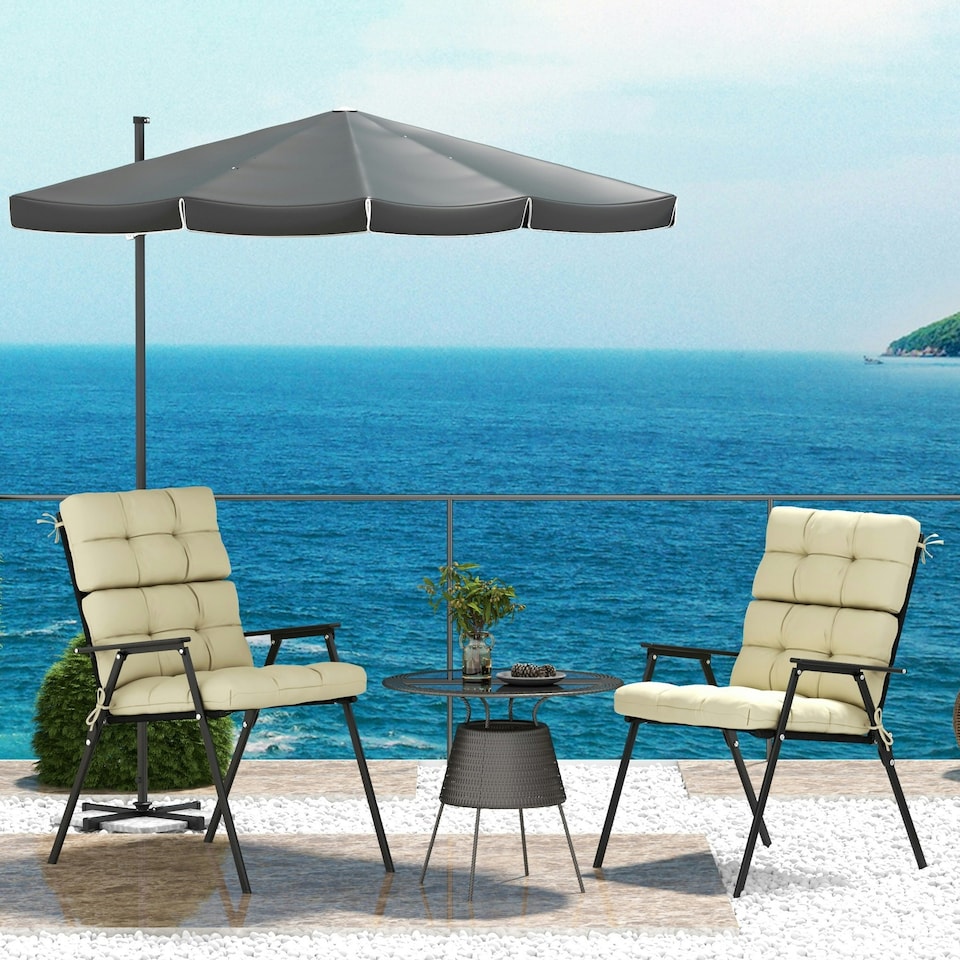 image 1 of Outsunny 2pc Outdoor Seat Cushion with Backrest, Ties, for Garden, Beige 