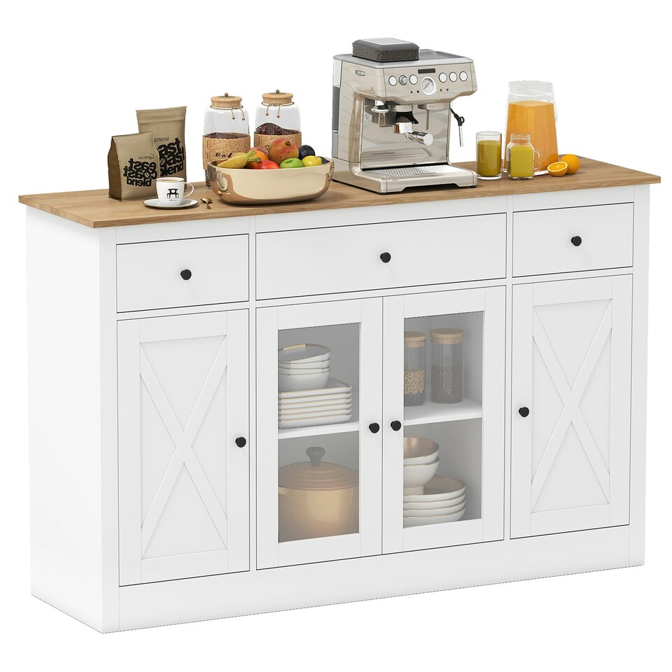 image 1 of COSTWAY Buffet Sideboard Kitchen Storage Cabinet 3 Drawers White White