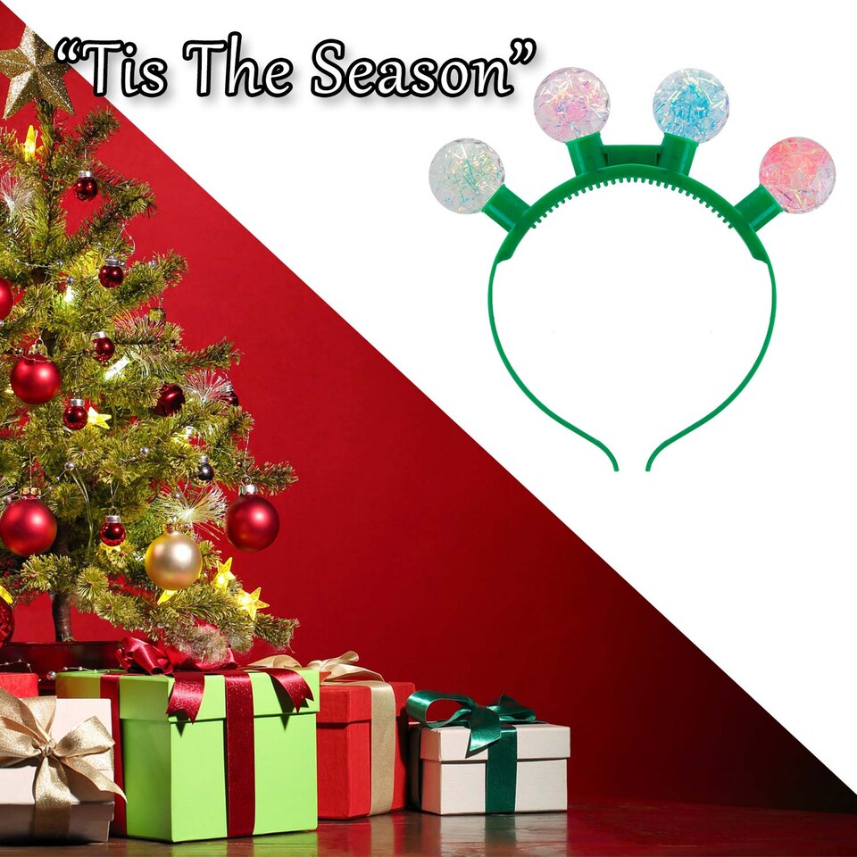 image 1 of vfm-estore Christmas Light-Up Headband Glitter Ball - One Size, Green Glitter