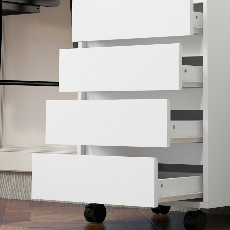 image 1 of HOMCOM Mobile Vertical Filing Cabinet with 4 Drawers for Home Office, White White