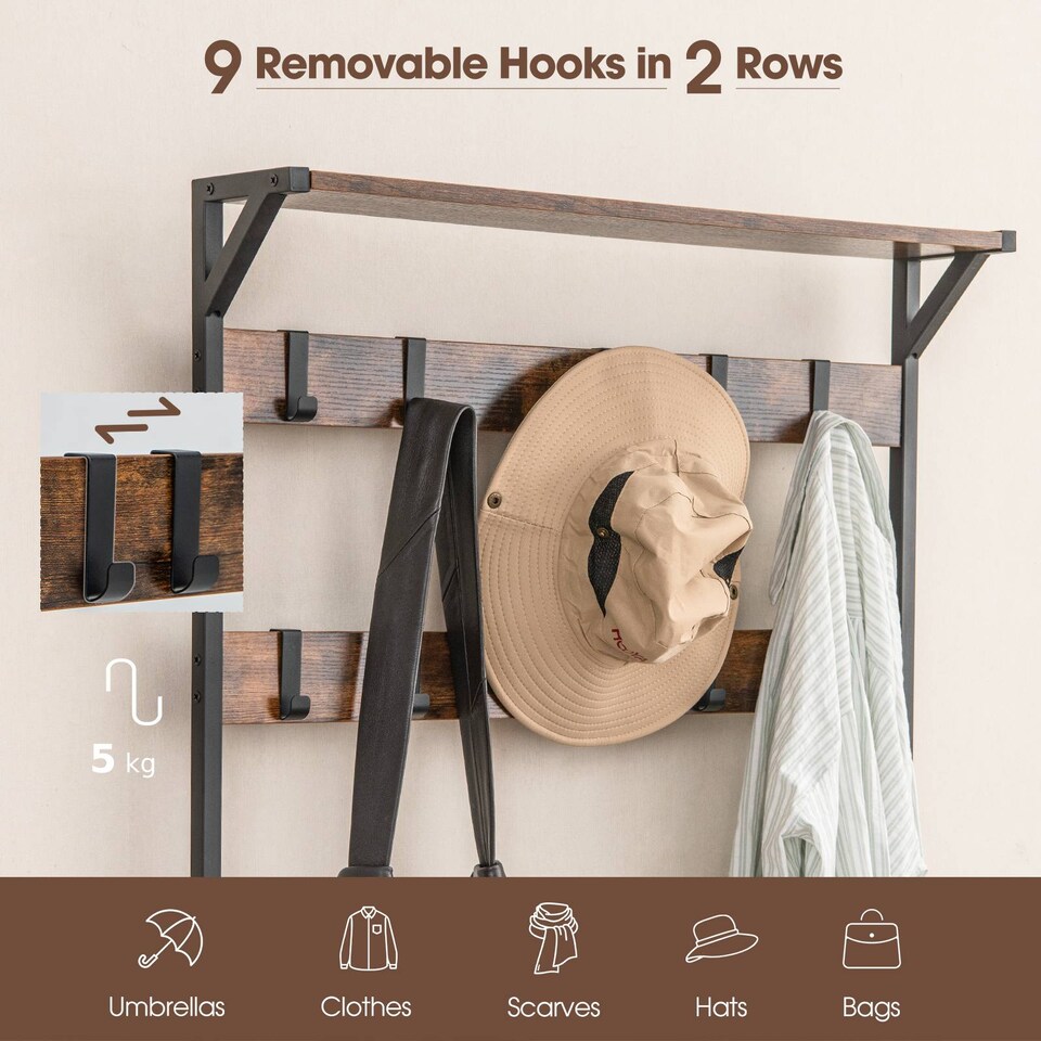 image 1 of COSTWAY 3 in 1 Coat Rack Hall Tree with Shoe Bench   Shoe Storage Coffee