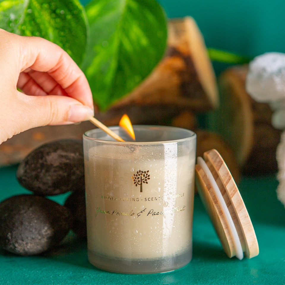 image 1 of Nicola Spring Soy Wax Scented Candles - 130g - Green Pomelo & Passion Fruit - Pack of 3 | Grey | Grey