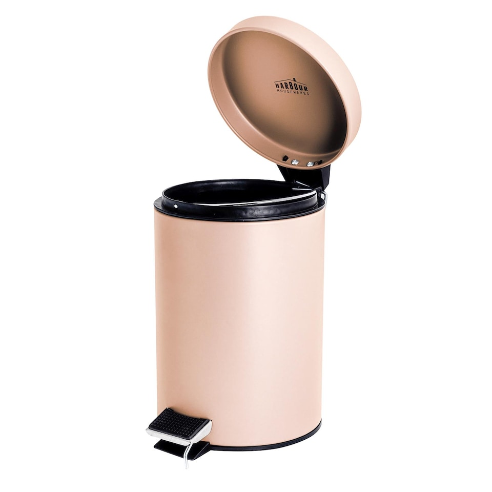 image 1 of Harbour Housewares Bathroom Bin & Toilet Brush Set - 3L - Matt Pink - Round Stainless Steel Slim Trashcan Rubbish Bin & Brush